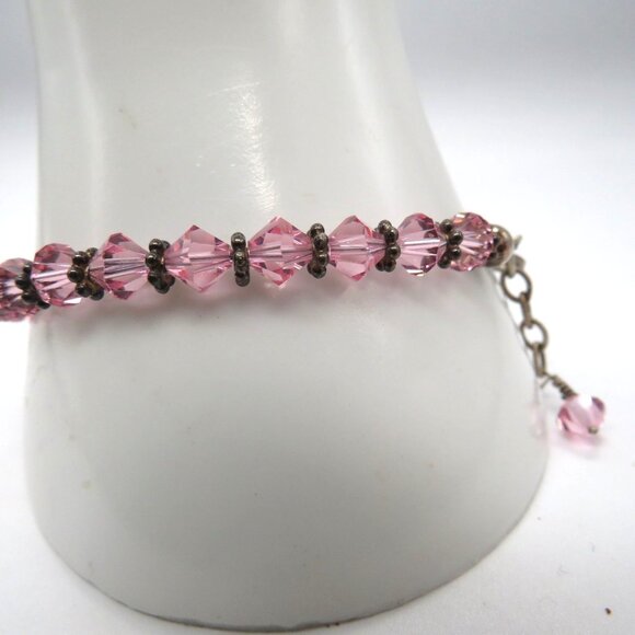 Vintage Pink Crystal‎ Bead Bracelet Metal Spacer Beads Extender - Picture 2 of 11